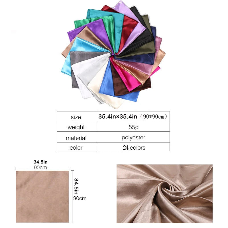 35.4 x 35.4 in (90 x 90 cm) Satin Square Scarf – Women's Polyester Hijab, Headscarf, Shawl & Bandanna