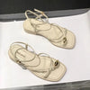 Roman Style Women's Flat Open-Toe Sandals Breathable Rubber Summer Sandals with Low Square Heel