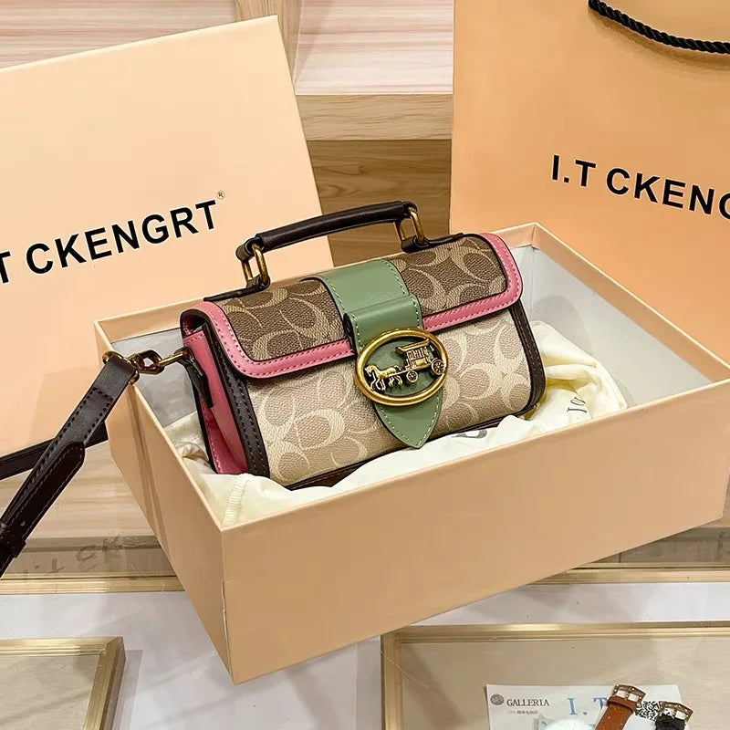 Minimalist Contrast Color Small Box Crossbody Bag for Women High-End Portable Satchel