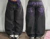 Oversized Black Washed Wide-Leg Jeans for Women - Loose High-Waist Streetwear with Letter Print