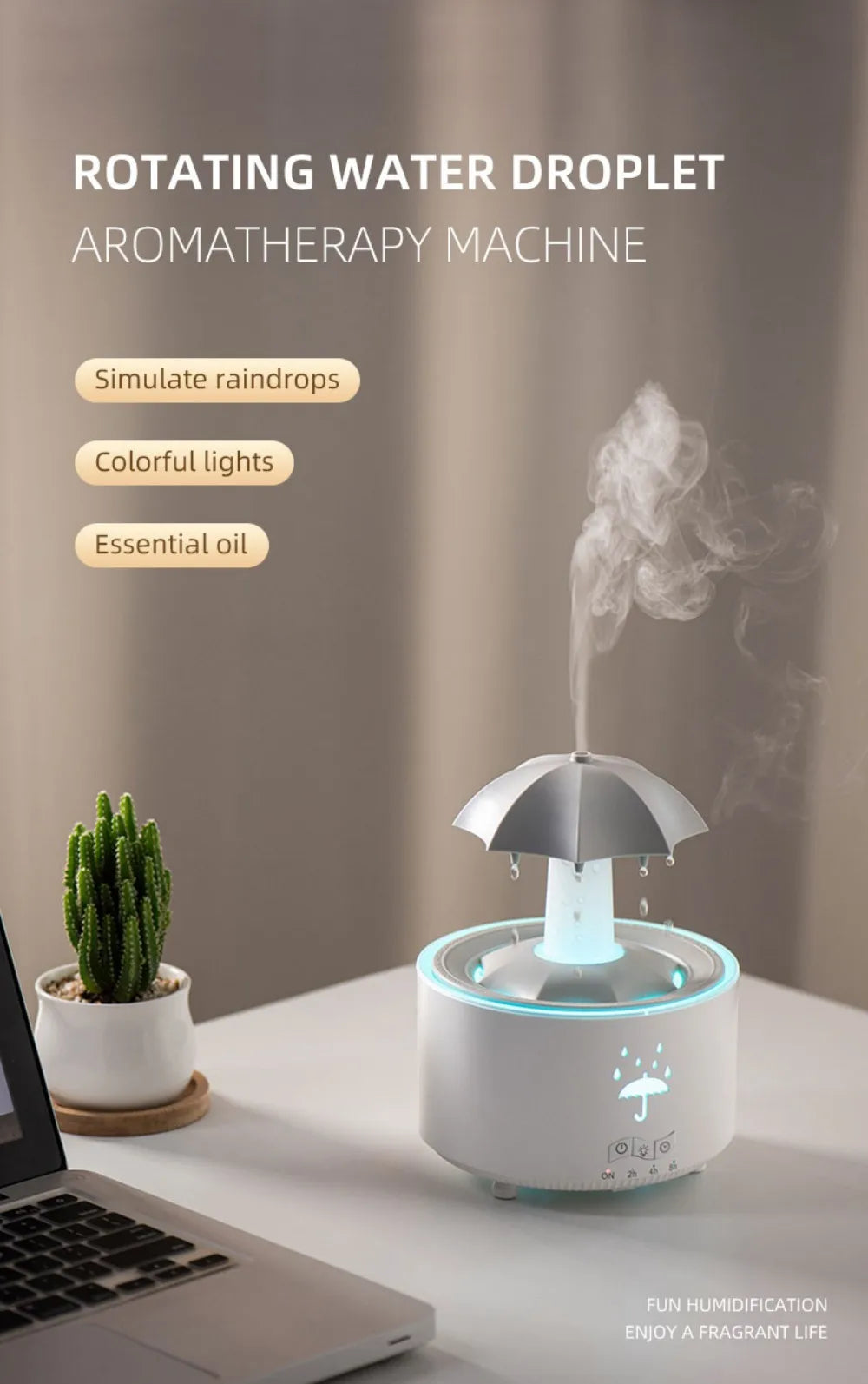 Remote-Controlled Aroma Diffuser Humidifier with RGB Night Light – UFO, Raindrop & Christmas Tree Designs for Home & Office