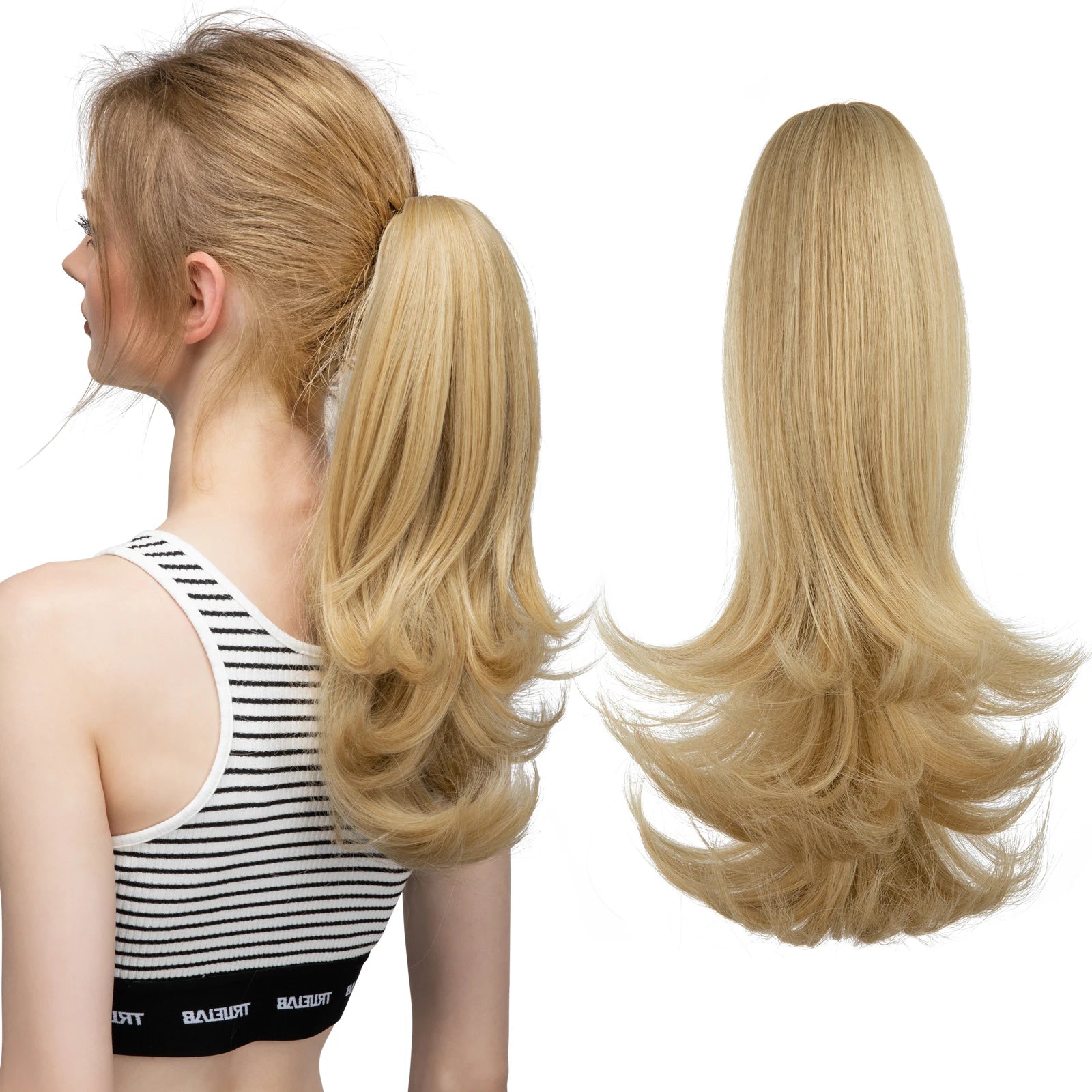 SARLA Clip-In Wavy Ponytail Extension 14 in (35 cm) - Synthetic High-Temp Fiber with Claw Clip & Elastic Band