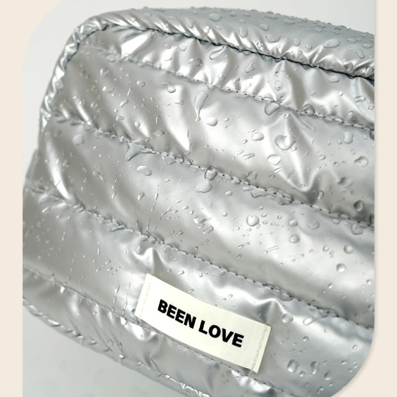 Pearlescent Silver Waterproof Makeup Bag Large Capacity Cosmetic Travel Organizer