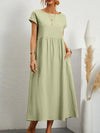 Women’s Vintage Cotton-Linen O-Neck Short Sleeve Maxi Dress – Casual Loose Pleated Summer Sundress