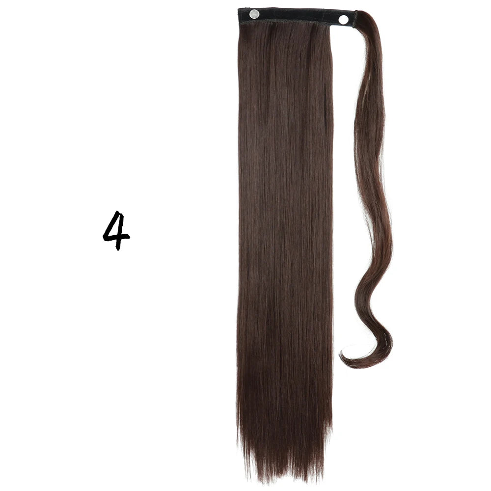 Wrap-Around Clip-In Ponytail Hair Extension 22-34 in (56-86 cm) Long Straight Heat-Resistant Synthetic Blonde Brown