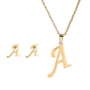 Stainless Steel Alphabet Initial Necklace & Stud Earrings Set – 26 Letter Personalized Jewelry Gift for Women
