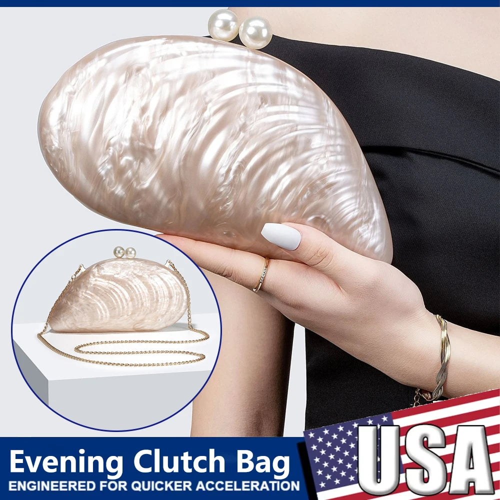 Acrylic Pearl Shell Shoulder Bag for Women Bridal Clutch Evening Wedding Party Handbag