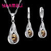 Water Drop CZ Pendant Necklace & Hoop Earring Set - 925 Sterling Silver Plated Cubic Zirconia Bridal Jewelry for Women