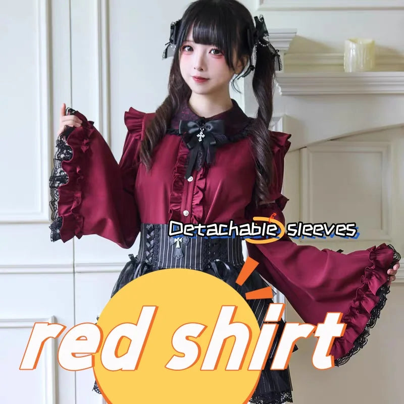 Kawaii Jirai Kei Lolita Y2K Japanese Style Blouse with Peter Pan Collar Long Sleeve Sweet Aesthetic Top for Women