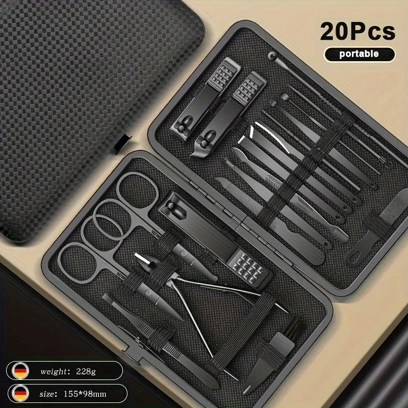 8/12/15/20/24-Piece Stainless Steel Manicure & Pedicure Kit - Nail Clippers, Cutters, Scissors & Ear Spoon Tools