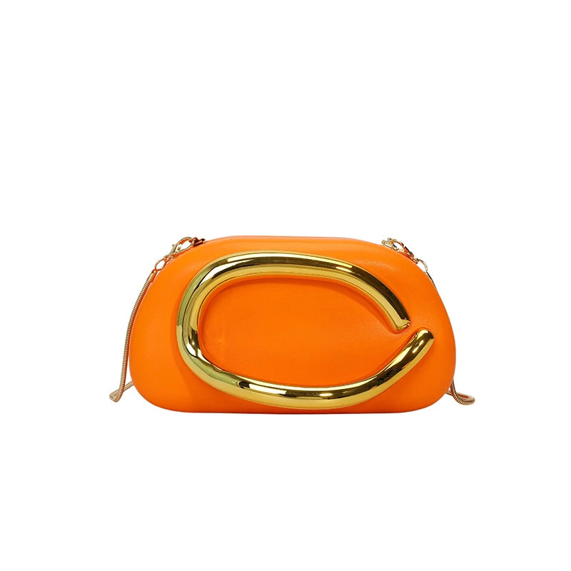 Women's PU Leather Metal-Handle Clutch — Removable Strap Crossbody Evening Bag for Wedding & Party