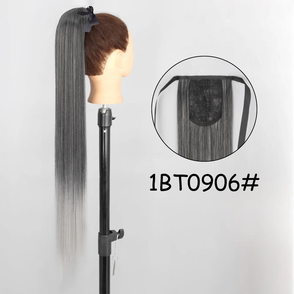 34-Inch (86 cm) Clip-In Synthetic Ponytail Hair Extension — Blonde Wrap-Around Long Straight Hairpiece