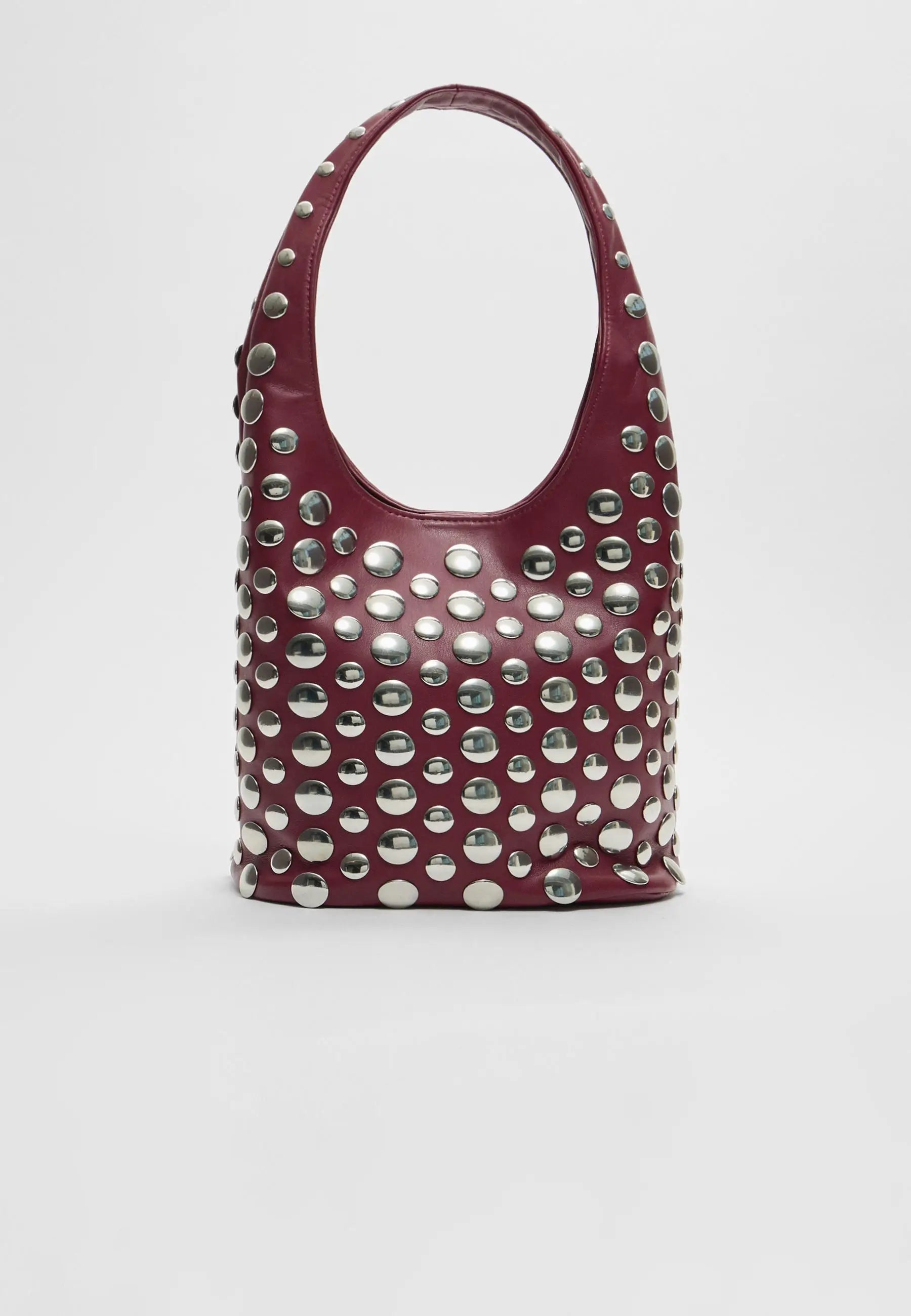 Punk Studded PU Bucket Bag – Rivet Embellished Large Capacity Shoulder Bag for Women