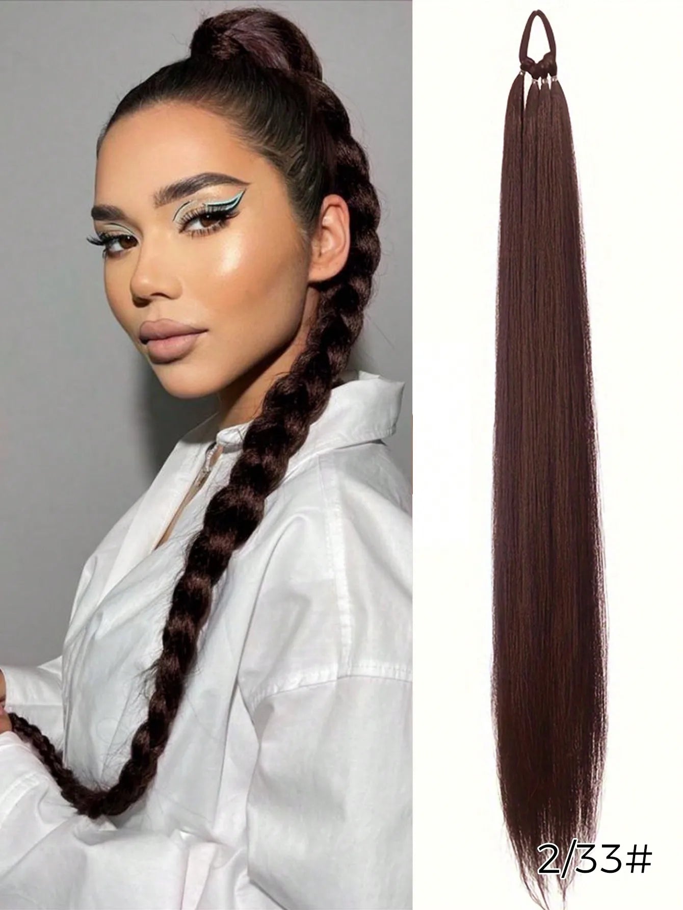 YELOWTIM 28-Inch (70 cm) Synthetic Ponytail Extension with Elastic Band – Straight Braided DIY Hair Piece, Black/Brown