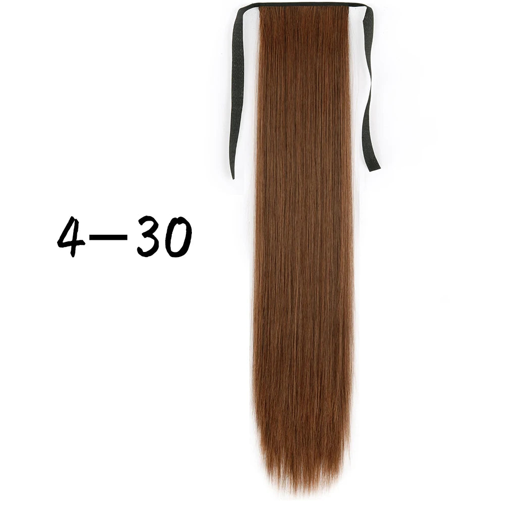Wrap-Around Clip-In Ponytail Hair Extension 22-34 in (56-86 cm) Long Straight Heat-Resistant Synthetic Blonde Brown