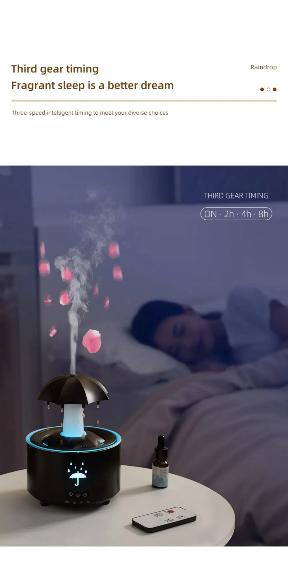 Remote-Controlled Aroma Diffuser Humidifier with RGB Night Light – UFO, Raindrop & Christmas Tree Designs for Home & Office