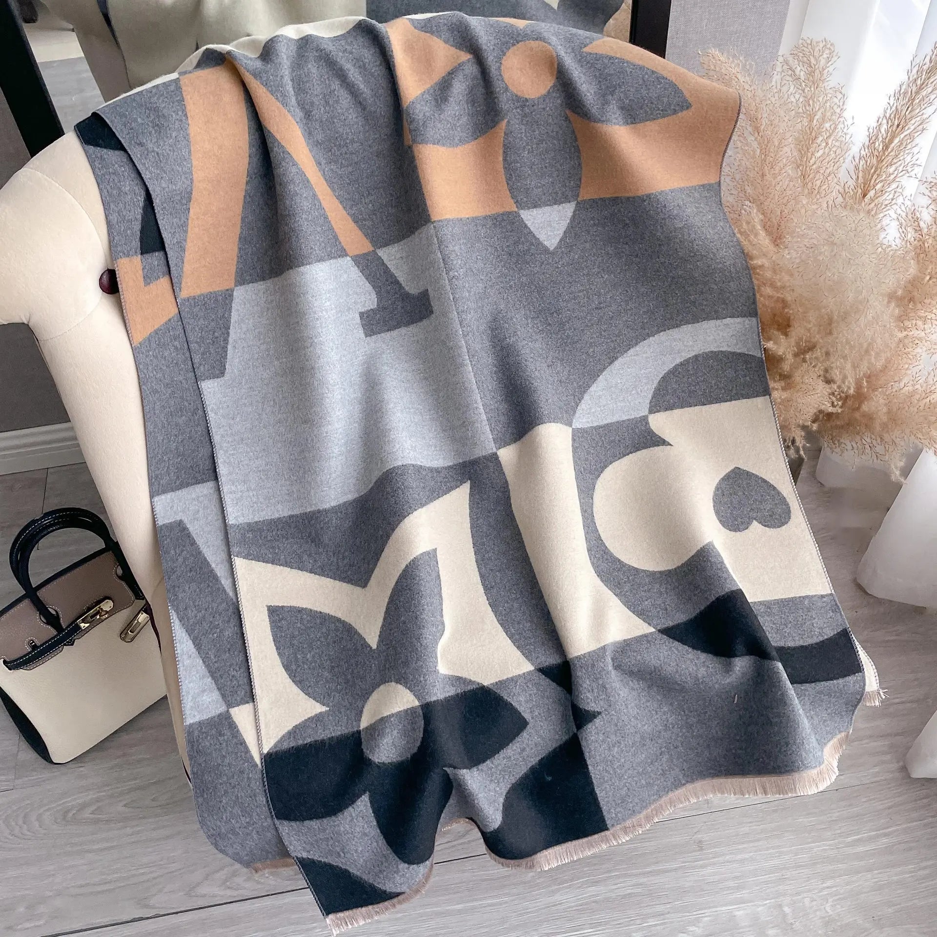 Women's Soft Cashmere Pashmina Scarf 180 x 65 cm (71 x 25.6 in) Plaid Horse Print Tassel Wrap Shawl