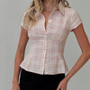 hirigin Women's Y2K Plaid Short-Sleeve Button-Down Shirt - Slim Casual 90s Streetwear Summer Top