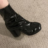 Split-Toe Leather Tabi Ankle Boots for Women - Chunky Round High Heel, Autumn/Winter
