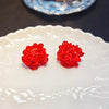 Red & Blue Enamel Flower Stud Earrings for Women - Five-Petal Crystal Floral Studs, Korean Cute Fashion