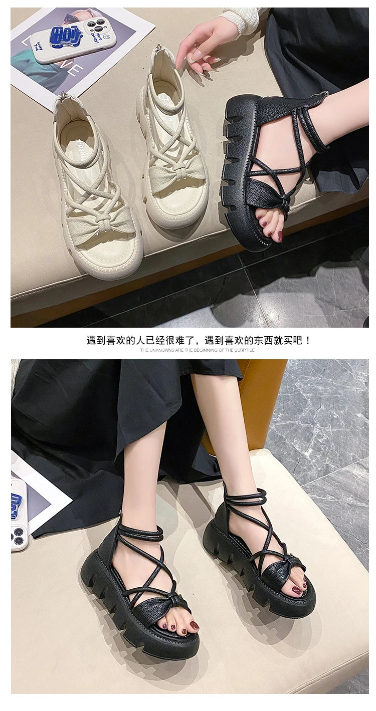 Women's Woven Ankle-Strap Mid Heel Sandals — Thick Sole Summer Clogs