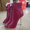 Genuine Leather Open-Toe Ankle Dance Boots for Women - Thin High Heel Jazz Sandals with Zip Closure