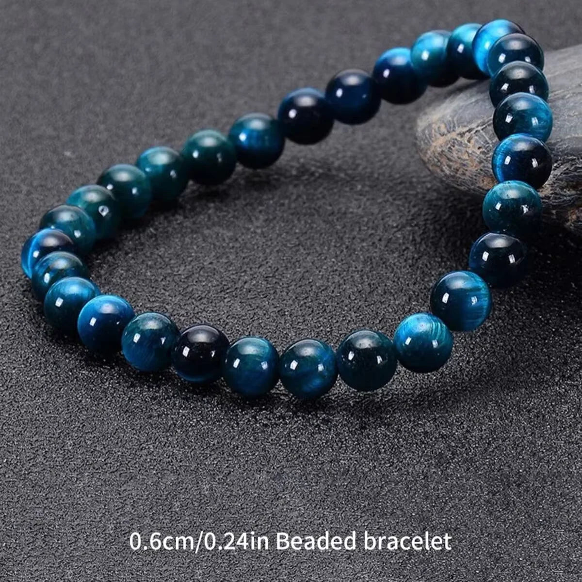 Blue Tiger Eye Beaded Bracelet - Natural Round Stone Beads 6/8/10mm, Minimalist Unisex