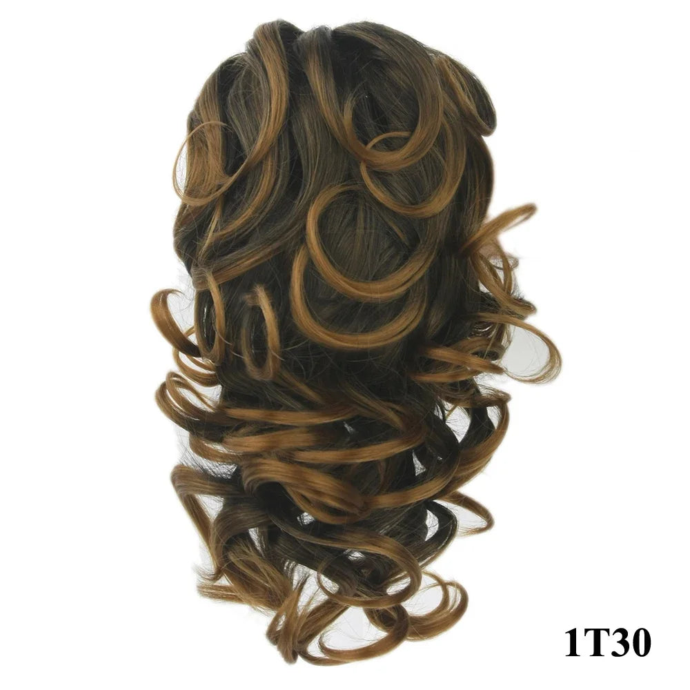 Soowee Short Curly Clip-In Ponytail Extension Black to Burgundy Synthetic Heat-Resistant Fiber