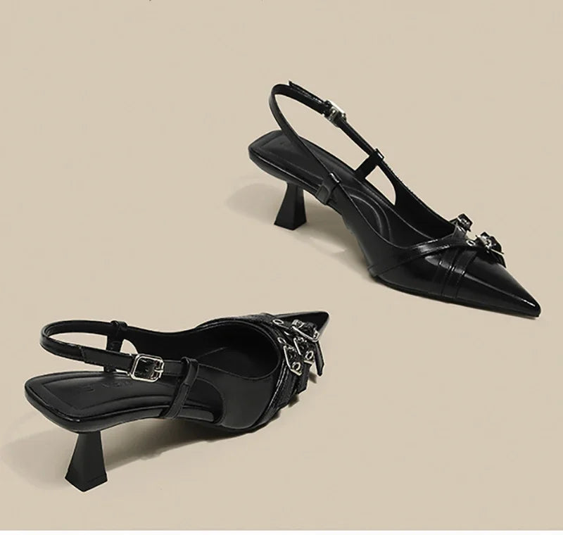Pointed Toe High Heel Sandals for Women – Roman Slip-On Square Heel Dress Sandals