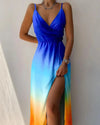 Women's Gradient Print Convertible Off-Shoulder V-Neck Bandage Ankle-Length Summer Dress
