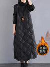 Retro High-Neck Cotton Blend Long Sleeve A-Line Dress – Loose Fit Autumn/Winter Casual