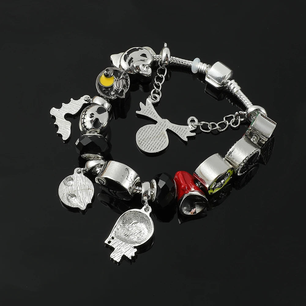 Disney The Nightmare Before Christmas Jack Skellington Charm Bracelet for Women Beaded Bangle