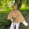 Faux Fur Cloak Jacket for Women – Stand Collar Three-Button Belted Wide-Sleeve Coat, Casual Chic Outerwear