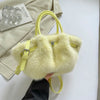 Plush Faux Fur Pleated Bucket Tote — Women's Shoulder & Crossbody Handbag