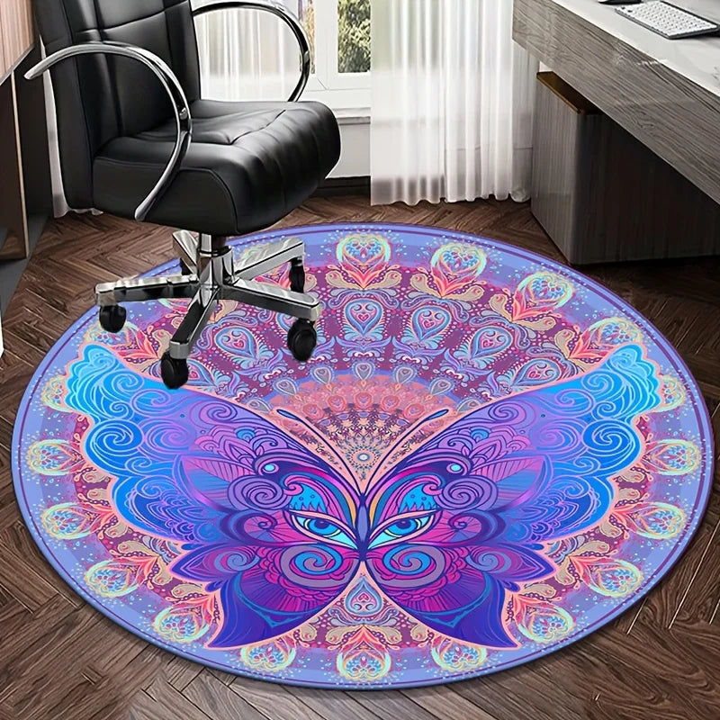 Butterfly Mandala Round Rug – Colorful Boho Psychedelic Accent Mat for Living Room, Bedroom & Yoga