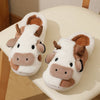 Matching Couples Winter Plush Indoor Slippers - Cartoon Cow, Fleece-Lined, Non-Slip Rubber Sole, Unisex