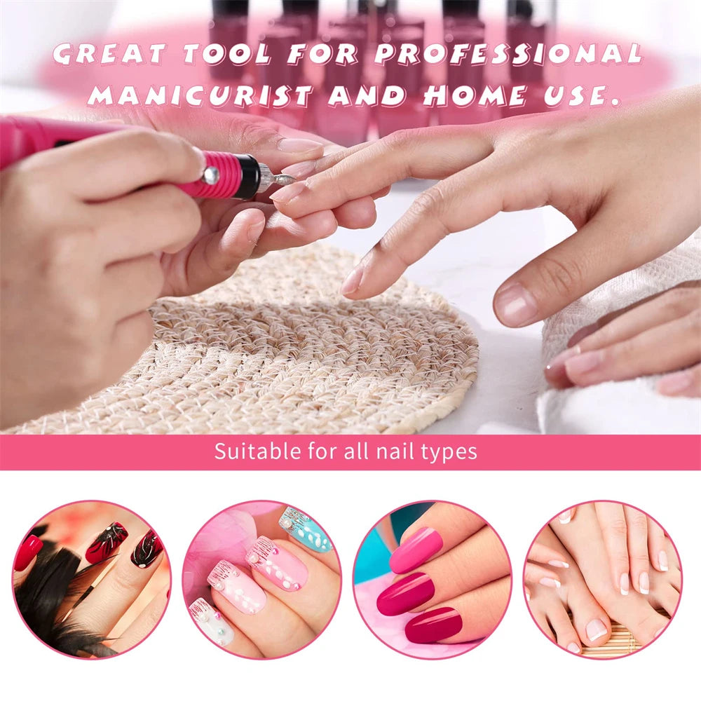 Electric Nail Drill Kit - Portable Professional Manicure & Pedicure Nail Sander, 20,000 RPM, 6 Bits & 6 Sand Bands