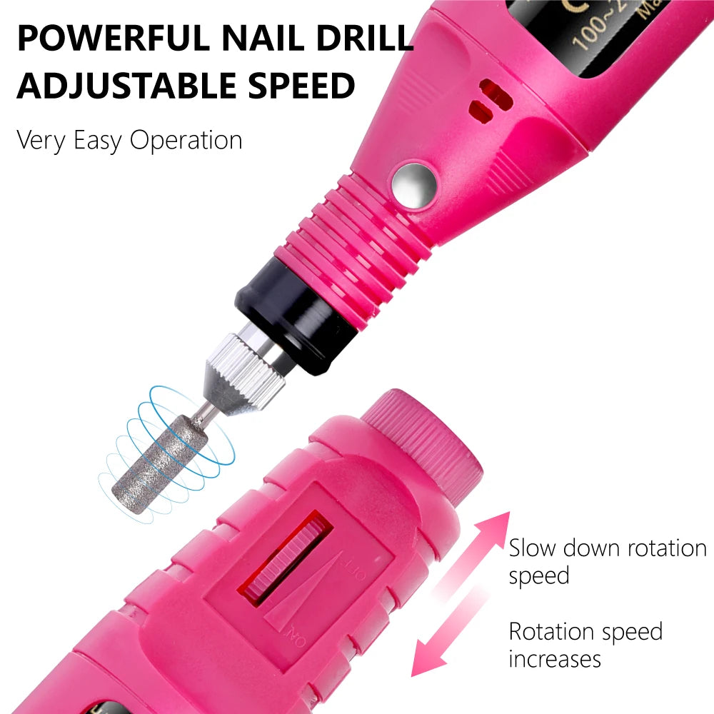 USB-Powered Electric Nail Drill Kit – Professional Manicure & Pedicure Nail File with 6 Bits and 6 Sanding Bands