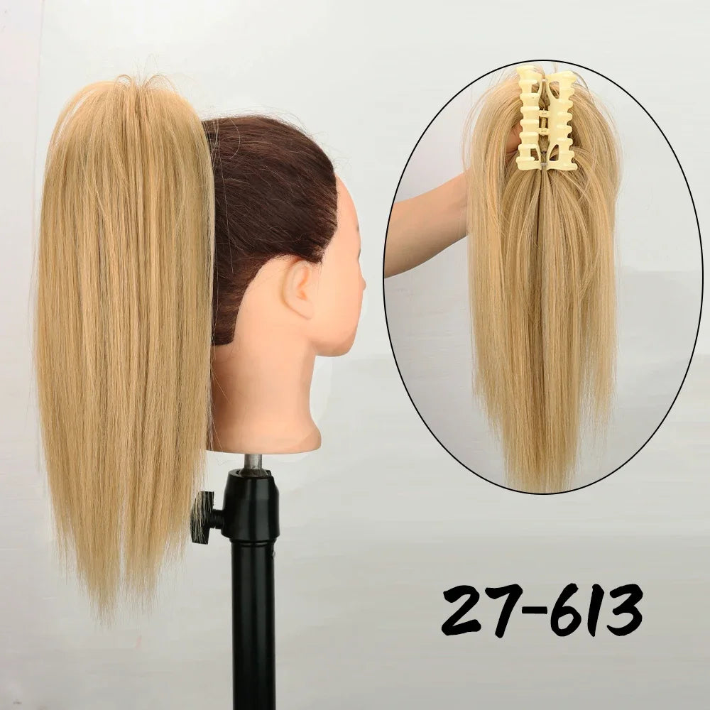 Clip-In 16-Inch (40 cm) Straight Claw Clip Ponytail Hair Extension Heat-Resistant Synthetic Blonde/Brown