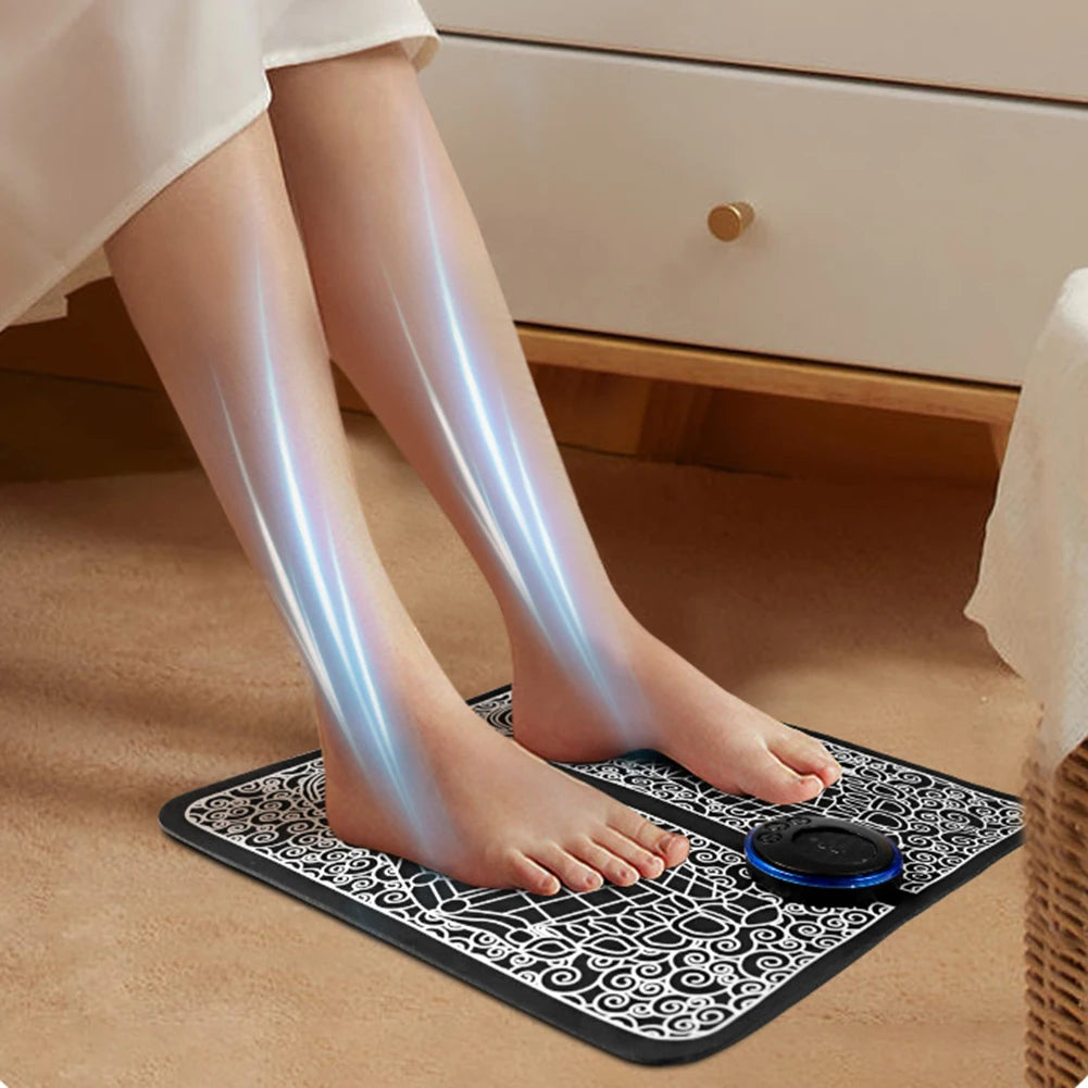 EMS Foot Massage Mat - 8 Modes USB Rechargeable Circulation Massager with Remote for Feet & Legs