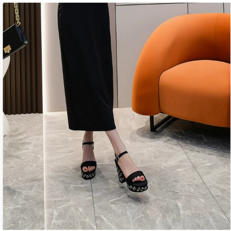 Women's Sequin Rhinestone Crystal High-Heel Pumps – Bling Wedding & Party Square-Heel Dress Shoes