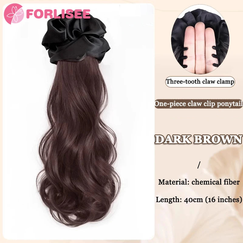 Black Clip-In Curly Ponytail Claw Clip - Synthetic Wavy Layered Low Ponytail Hairpiece