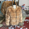 Light Brown Faux Fur Coat — Women's Short Raccoon-Style Winter Jacket with Quilted Lining