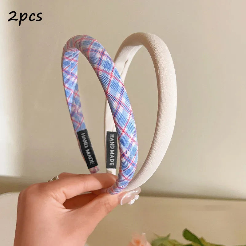 1/2/3-Pack Women's Solid & Plaid Fabric Headbands – Spring Summer Sweet Princess Head Hoops