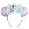 Sequin Snowflake Mouse Ear Headband with 5\" (12.7 cm) Bow – Kids & Adults Festival Party Cosplay Hairband