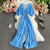 V-Neck Dolman Sleeve Polka Dot High-Waist Wide-Leg Jumpsuit for Women