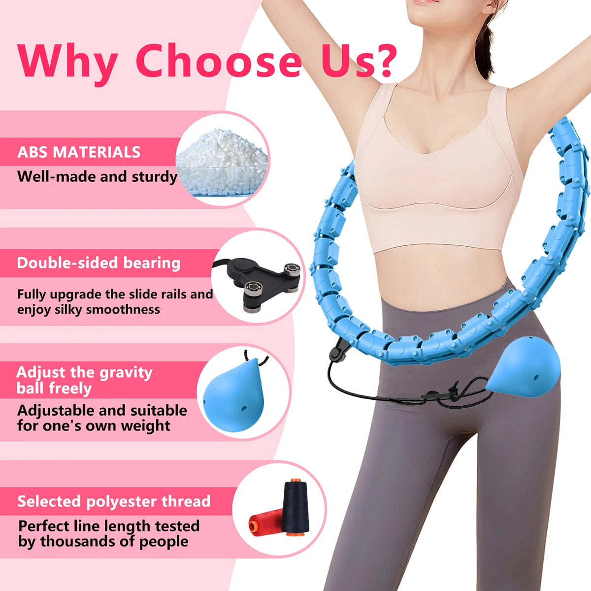 Adjustable Weighted Hula Hoop 21/24/27/30-Section – Blue Detachable Knots Waist Trainer