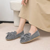 Women's Cow Suede Tassel Loafers – Slip-On Ballet Flats, Round Toe, Large Sizes