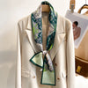 Women's Silk-Feel Printed Long Narrow Scarf 12 x 148 cm (4.7 x 58.3 in) - 50+ Colors | Headband & Shawl