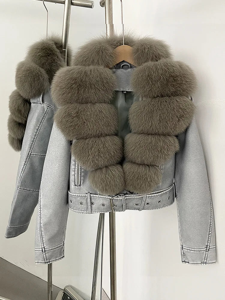 ZMEENNA Women's Faux Leather Moto Jacket with Detachable Faux Fur Collar - Short Warm Winter Coat